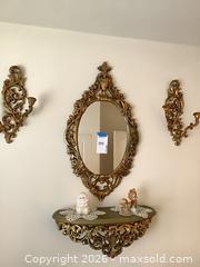 MaxSold Auction: Ornate Gold Gilt Oval Mirror with Shelf and Matching Wall Sconces - Carson (California, USA) PARTNER MANAGED Estate Sale Online Auction -  South Perry Street