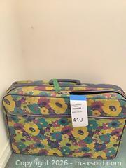 MaxSold Auction: Vintage Small Floral Novelty Vinyl Suitcase with Luggage Tag - Carson (California, USA) PARTNER MANAGED Estate Sale Online Auction -  South Perry Street