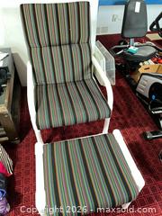 MaxSold Auction: Black Multicolor Stripe Plastic Lounge Patio Chair with Ottoman - London (Ontario, Canada) PARTNER MANAGED Moving Online Auction - Manchester Road