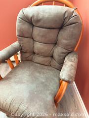MaxSold Auction: Brown Microfiber Glider Chair with Ottoman, Honey Wood Frame - London (Ontario, Canada) PARTNER MANAGED Moving Online Auction - Manchester Road