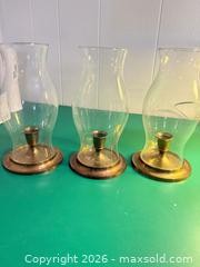 MaxSold Auction: Set of 3 Brass & Glass Hurricane Candle Holders, Medium - London (Ontario, Canada) PARTNER MANAGED Moving Online Auction - Manchester Road