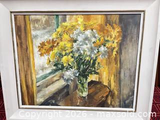 MaxSold Auction: Silvia Clarke signed oil on canvas panel, 16 x 20 in Flowers in the window 1963 - London (Ontario, Canada) SELLER MANAGED Moving Online Auction - Manchester Road