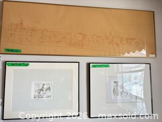 MaxSold Auction: Set of Three Framed Etchings/Engravings — 48x16 & 20.75x15.75 - Toronto (Ontario, Canada) PARTNER MANAGED Estate Sale Online Auction - Coxwell Avenue
