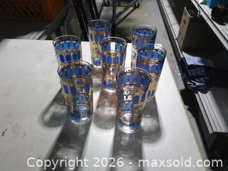 MaxSold Auction: vintage Culver azure blue scroll highball glasses with 22kt overlay - Upper Moreland Township (Pennsylvania, USA) SELLER MANAGED Charity/Fundraising Online Auction - Davisville Road
