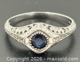MaxSold Auction: 14k White Gold Art Deco Sapphire Ring Size 7 - Esquimalt (British Columbia, Canada) PARTNER MANAGED Reseller Online Auction - Lampson Street