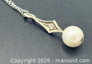 MaxSold Auction: 14k White Gold Pearl Diamond Necklace 15" Length - Esquimalt (British Columbia, Canada) PARTNER MANAGED Reseller Online Auction - Lampson Street
