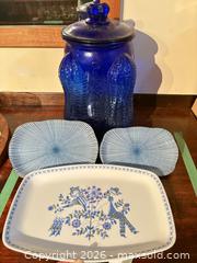 MaxSold Auction: Vintage Blue Glass Planters Peanut Jar & Ceramic Serving Platters - Oakville (Ontario, Canada) PARTNER MANAGED Estate Sale Online Auction - Caulder Drive