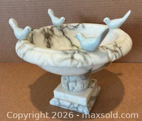 MaxSold Auction: Hand Carved Italian Alabaster Bird Bath on Pedestal with Four Doves - San Jose (California, USA) SELLER MANAGED Downsizing Online Auction - Elm Street (CONDO)