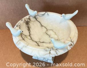 MaxSold Auction: Hand Carved Italian Alabaster Bird Bath on Pedestal with Four Doves - San Jose (California, USA) SELLER MANAGED Downsizing Online Auction - Elm Street (CONDO)
