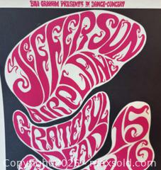 MaxSold Auction: Two Vintage Wes Wilson Psychedelic Bill Graham Series, Fillmore Era, Rock Concert Posters, BG-17, Airplane, Dead; BG-21, Love; 1966 - San Jose (California, USA) SELLER MANAGED Downsizing Online Auction - Elm Street (CONDO)