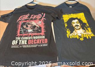 MaxSold Auction: Two Way Cool Men's T-Shirts: "Evil Dead 2" and Frank Zappa's "Peaches En Regalia" - San Jose (California, USA) SELLER MANAGED Downsizing Online Auction - Elm Street (CONDO)
