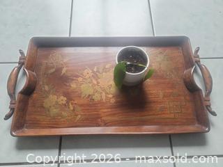 MaxSold Auction: Vintage hand carved wooden serving tray with house plant combo! - Cavan-Monaghan (Ontario, Canada) SELLER MANAGED Downsizing Online Auction - Larmer Line