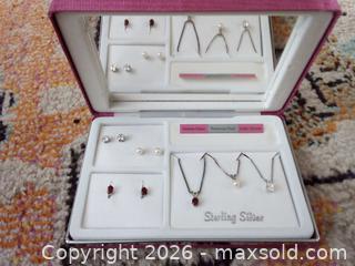 MaxSold Auction: Genuine garnet, freshwater pearl, and cubi zirconia sterling silver gift set  - San Jose (California, USA) SELLER MANAGED Moving Online Auction - Villa Avenue
