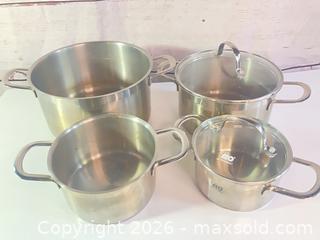 MaxSold Auction: ELO Stainless Steel 4-Piece Cookware Set and 2 Lids - Rochester (New York, USA) SELLER MANAGED Reseller Online Auction - Mendota Drive 