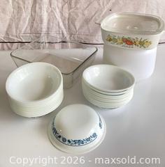 MaxSold Auction: Mixed Pyrex & Ceramic Baking Bowls and Covered Casserole (10+ pcs) - Rochester (New York, USA) SELLER MANAGED Reseller Online Auction - Mendota Drive 