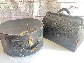 MaxSold Auction: Vintage Black Faux Leather Hat Box / Doctor's (Gladstone) Bag - Rochester (New York, USA) SELLER MANAGED Reseller Online Auction - Mendota Drive 