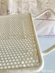 MaxSold Auction: White Metal Industrial Minimal Stool with Perforated Seat - Rochester (New York, USA) SELLER MANAGED Reseller Online Auction - Mendota Drive 