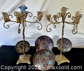 MaxSold Auction: Pair Candelabras and Indian Enameled Brass Dishes - Douglas (Massachusetts, USA) PARTNER MANAGED Estate Sale Online Auction - South West Main Street