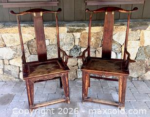 MaxSold Auction: Pair Vintage Yokeback Chinese Armchairs - Douglas (Massachusetts, USA) PARTNER MANAGED Estate Sale Online Auction - South West Main Street