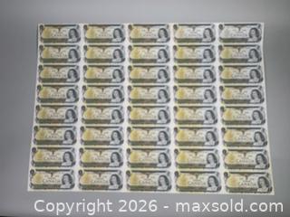 MaxSold Auction: (40) 1973 Canadian $1 Bills Uncut Sheet - Toronto (Ontario, Canada) SELLER MANAGED Reseller Online Auction - Chesswood Drive