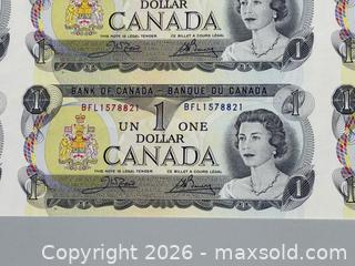 MaxSold Auction: (40) 1973 Canadian $1 Bills Uncut Sheet - Toronto (Ontario, Canada) SELLER MANAGED Reseller Online Auction - Chesswood Drive