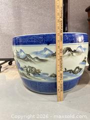MaxSold Auction: Asian Antique Blue & White Ceramic Planter with Wood Stand - Warwick (Rhode Island, USA) SELLER MANAGED Reseller Online Auction - Warwick Avenue