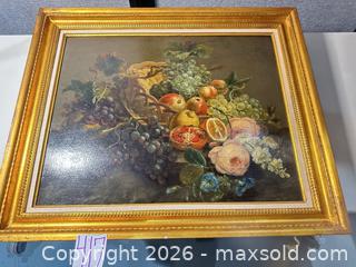 MaxSold Auction: Flemish Still Life Fruit Oil Painting in Gilt Wood Frame - Warwick (Rhode Island, USA) SELLER MANAGED Reseller Online Auction - Warwick Avenue