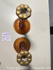 MaxSold Auction: Pair of Vintage Amber Pressed Glass Candlesticks Koi Fish themed.  - Warwick (Rhode Island, USA) SELLER MANAGED Reseller Online Auction - Warwick Avenue