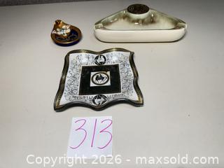 MaxSold Auction: Roseville “Hyde Park” ashtray, Murano Glass trinket dish (1) Greco/Roman themed dish (1) - Warwick (Rhode Island, USA) SELLER MANAGED Reseller Online Auction - Warwick Avenue