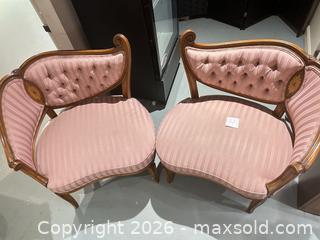 MaxSold Auction: Victorian Tufted Pink Striped Upholstered Wooden Chairs  - Warwick (Rhode Island, USA) SELLER MANAGED Reseller Online Auction - Warwick Avenue