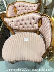 MaxSold Auction: Victorian Tufted Pink Striped Upholstered Wooden Chairs  - Warwick (Rhode Island, USA) SELLER MANAGED Reseller Online Auction - Warwick Avenue
