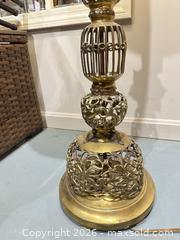 MaxSold Auction: Vintage Mid-Century Brass Floor Lamp with White Shade - Warwick (Rhode Island, USA) SELLER MANAGED Reseller Online Auction - Warwick Avenue
