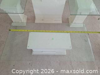 MaxSold Auction: Set of (4) Glass Top Pedestal Tables - Greece (New York, USA) PARTNER MANAGED Estate Sale Online Auction - Candy Lane