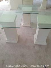 MaxSold Auction: Two Tall + One Short Glass Top Pedestal End Tables - Greece (New York, USA) PARTNER MANAGED Estate Sale Online Auction - Candy Lane