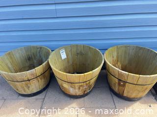 MaxSold Auction: Set of 3 Wooden Half-Barrel Planters with Plastic Inserts A - Lombardy (Ontario, Canada) Estate Sale Online Auction - Berry Park Lane