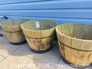 MaxSold Auction: Set of 3 Wooden Half-Barrel Planters with Plastic Inserts A - Lombardy (Ontario, Canada) Estate Sale Online Auction - Berry Park Lane