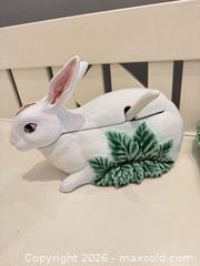 MaxSold Auction: Ceramic Rabbit Covered Dish & Cabbage Leaf Plate – Majolica Style Serveware Set - Toronto (Ontario, Canada) SELLER MANAGED Moving Online Auction - Howard Park Avenue