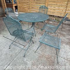 MaxSold Auction: Vintage Wrought Iron Patio Set – Table, 4 Chairs, 2 Side Tables & Umbrella Stand - Toronto (Ontario, Canada) SELLER MANAGED Moving Online Auction - Howard Park Avenue