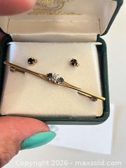 MaxSold Auction: (3pcs) 9ct Gold (375 Stamp) Earrings & Tie Clip - New Westminster (British Columbia, Canada) PARTNER MANAGED Estate Sale Online Auction - Chestnut Street