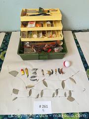MaxSold Auction: Vintage Fishing Tackle Box filled with Lures, Hooks & Spoons: Helin Flatfish, Gibbs - New Westminster (British Columbia, Canada) PARTNER MANAGED Estate Sale Online Auction - Chestnut Street