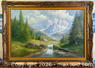 MaxSold Auction: Large Oil on Canvas Mountain Landscape – Signed “De Ploes” – Framed - Hamilton (Ontario, Canada) SELLER MANAGED Estate Sale Online Auction - Gertrude Street
