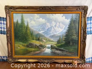 MaxSold Auction: Large Oil on Canvas Mountain Landscape – Signed “De Ploes” – Framed - Hamilton (Ontario, Canada) SELLER MANAGED Estate Sale Online Auction - Gertrude Street