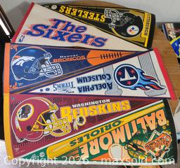MaxSold Auction: Vintage Felt Pennent Sports Team Flags (6)  - East Cocalico Township (Pennsylvania, USA) SELLER MANAGED Downsizing Online Auction - Stevens Road