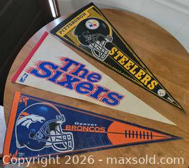 MaxSold Auction: Vintage Felt Pennent Sports Team Flags (6)  - East Cocalico Township (Pennsylvania, USA) SELLER MANAGED Downsizing Online Auction - Stevens Road