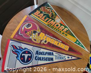 MaxSold Auction: Vintage Felt Pennent Sports Team Flags (6)  - East Cocalico Township (Pennsylvania, USA) SELLER MANAGED Downsizing Online Auction - Stevens Road