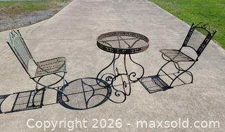 MaxSold Auction: Vintage Ornate Wrought Iron Outdoor Bistro Table & Folding Chairs (2) - East Cocalico Township (Pennsylvania, USA) SELLER MANAGED Downsizing Online Auction - Stevens Road