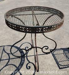 MaxSold Auction: Vintage Ornate Wrought Iron Outdoor Bistro Table & Folding Chairs (2) - East Cocalico Township (Pennsylvania, USA) SELLER MANAGED Downsizing Online Auction - Stevens Road