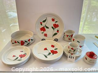 MaxSold Auction: Italian Hand-Painted Ceramic Dinnerware Set, Red Poppy Motif - West Vancouver (British Columbia, Canada) SELLER MANAGED Downsizing Online Auction - 17th Street (CONDO)