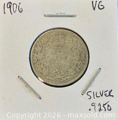 MaxSold Auction: 1906 Cdn. Silver King George V 25 Cents  - Newmarket (Ontario, Canada) PARTNER MANAGED Reseller Online Auction - Walter Avenue