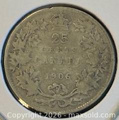 MaxSold Auction: 1906 Cdn. Silver King George V 25 Cents  - Newmarket (Ontario, Canada) PARTNER MANAGED Reseller Online Auction - Walter Avenue